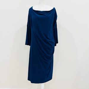 Lauren Ralph Lauren Navy Blue Draped Midi Dress